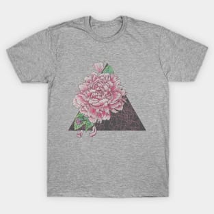 Pink Peony Floral Study, Illustrative Design T-Shirt